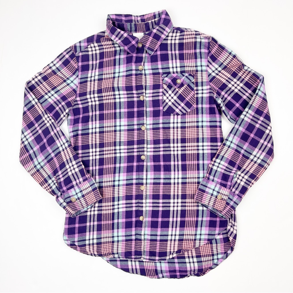 Cat & Jack Purple Plaid Flannel Shirt M 7-8